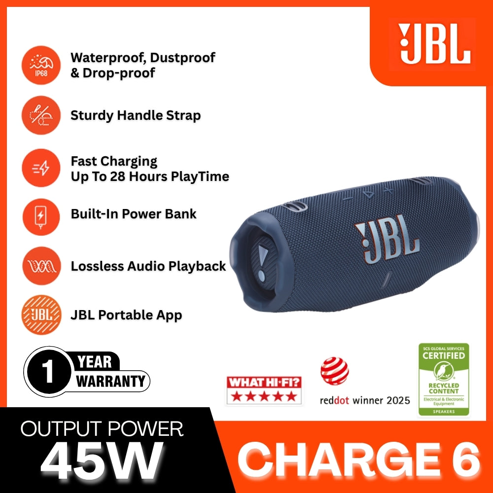 JBL - Charge 6 Portable Bluetooth Speaker - Blue