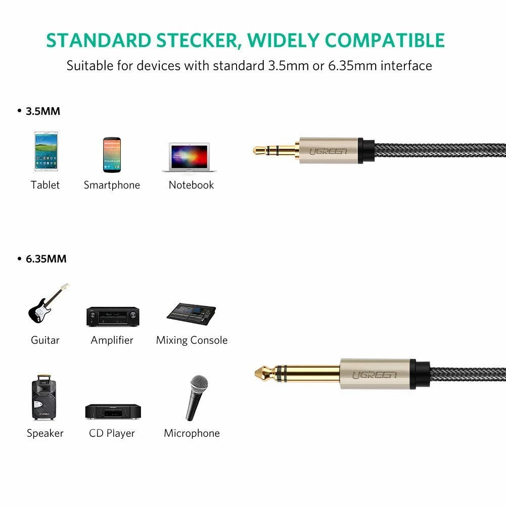 UGREEN AV127 3.5MM TO 6.35MM TRS STEREO AUDIO CABLE (3M)