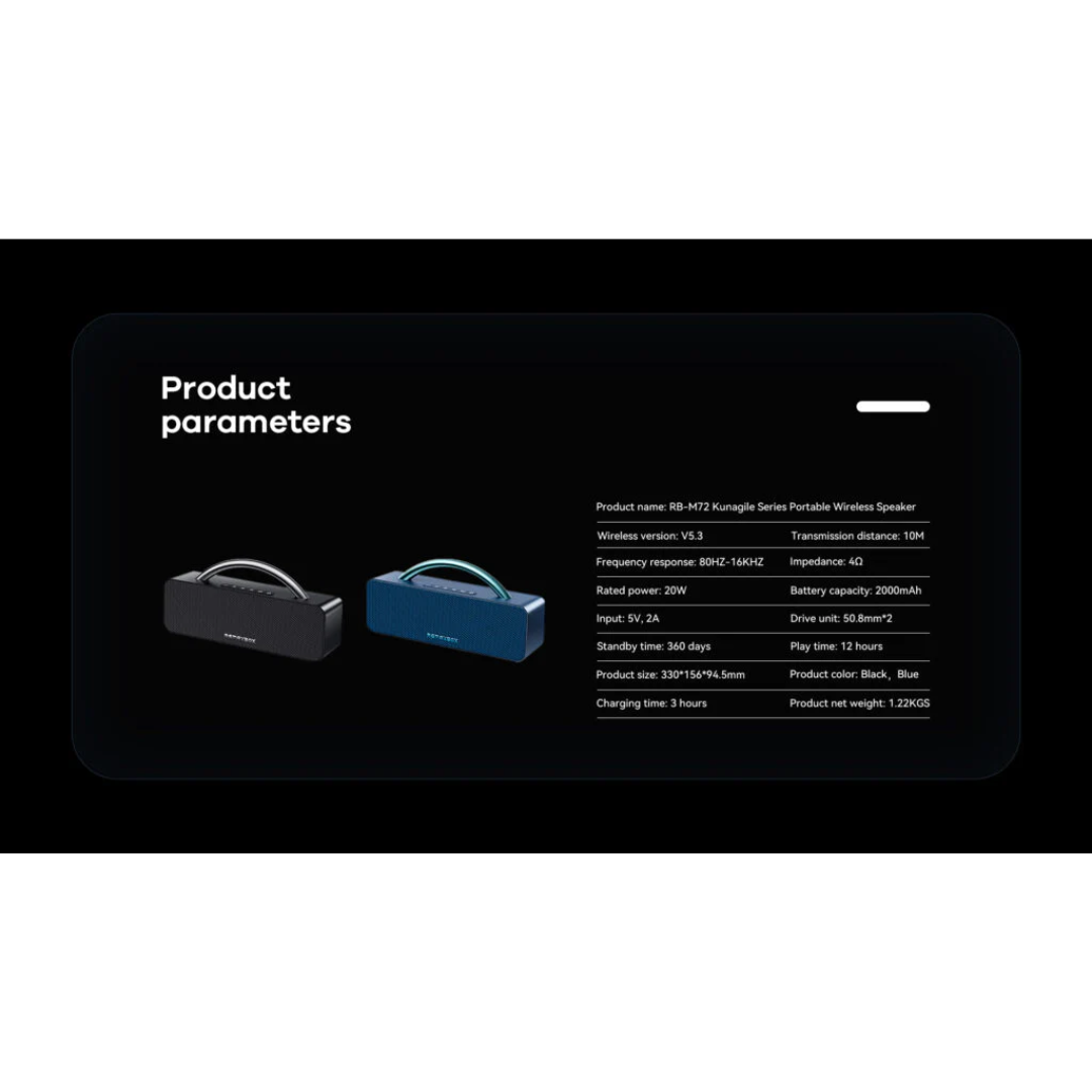 REMAX - RB-M72 Kunagile Series Portable Wireless Speaker (20W) - Blue