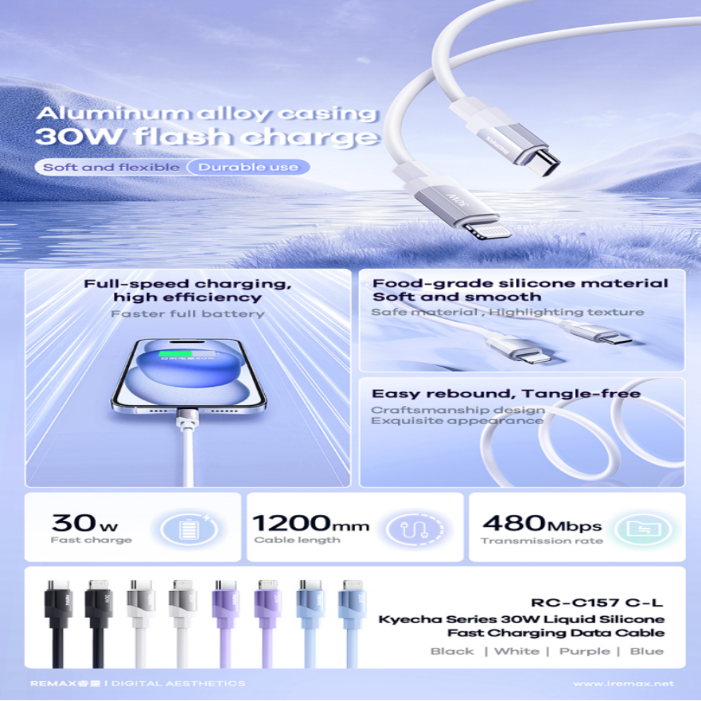 REMAX - RC-C156 C-C Kyecha Series Type-C to Type-C Fast Charging Data Cable (60W) - Purple