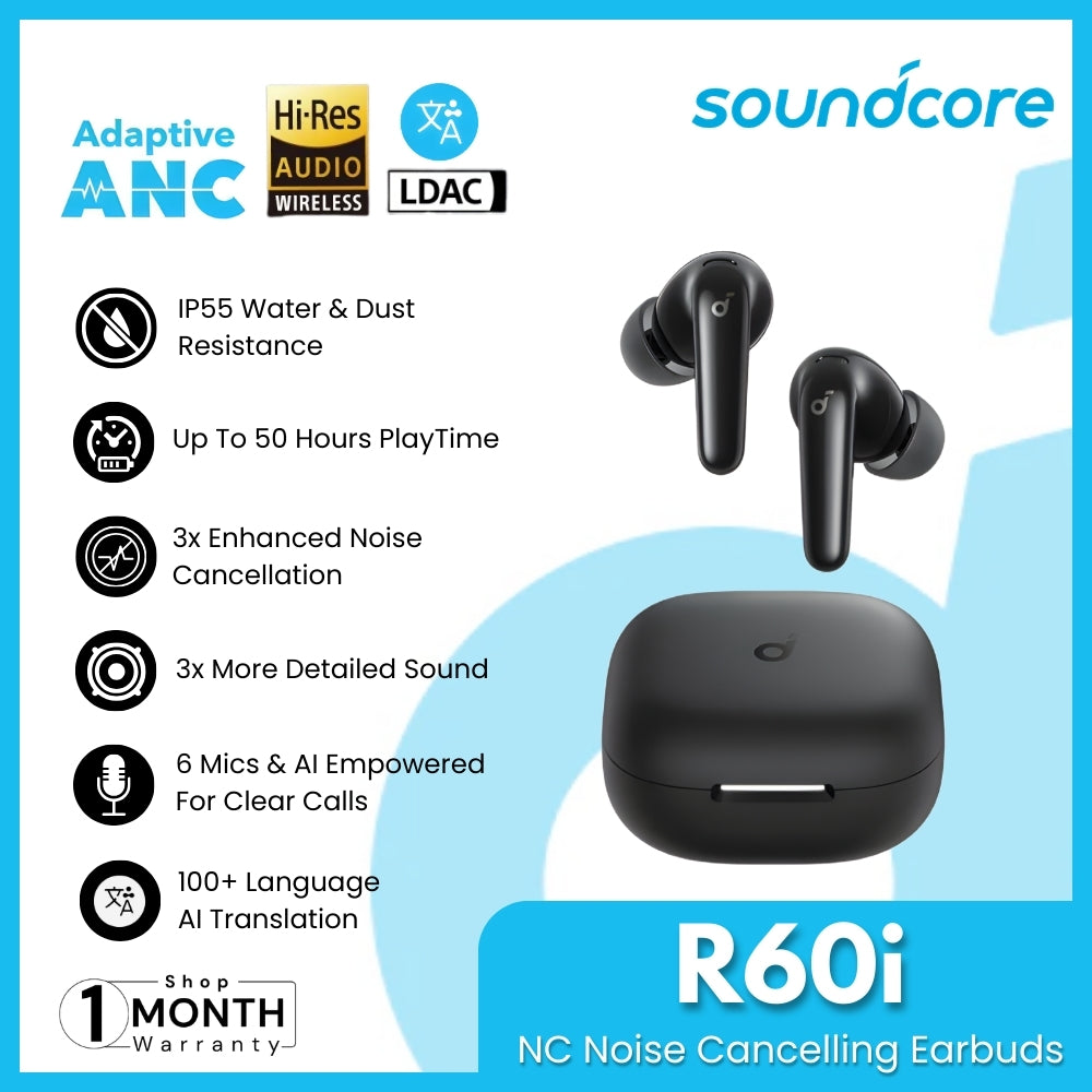 Hydra R60i SOUNDCORE - R60i NC Noise Cancelling Wireless Earbuds - Black ...
