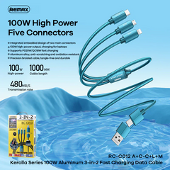 REMAX - RC-C012 3 In 2 Kerolla Series 100W Fast Charging Data Cable - Green