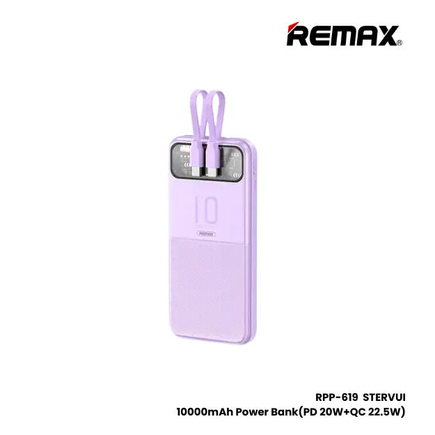 REMAX RPP-619 Stervui Series 10000mAh PD+QC Fast Charging Power Bank(PD 20W+QC 22.5W) - Purple