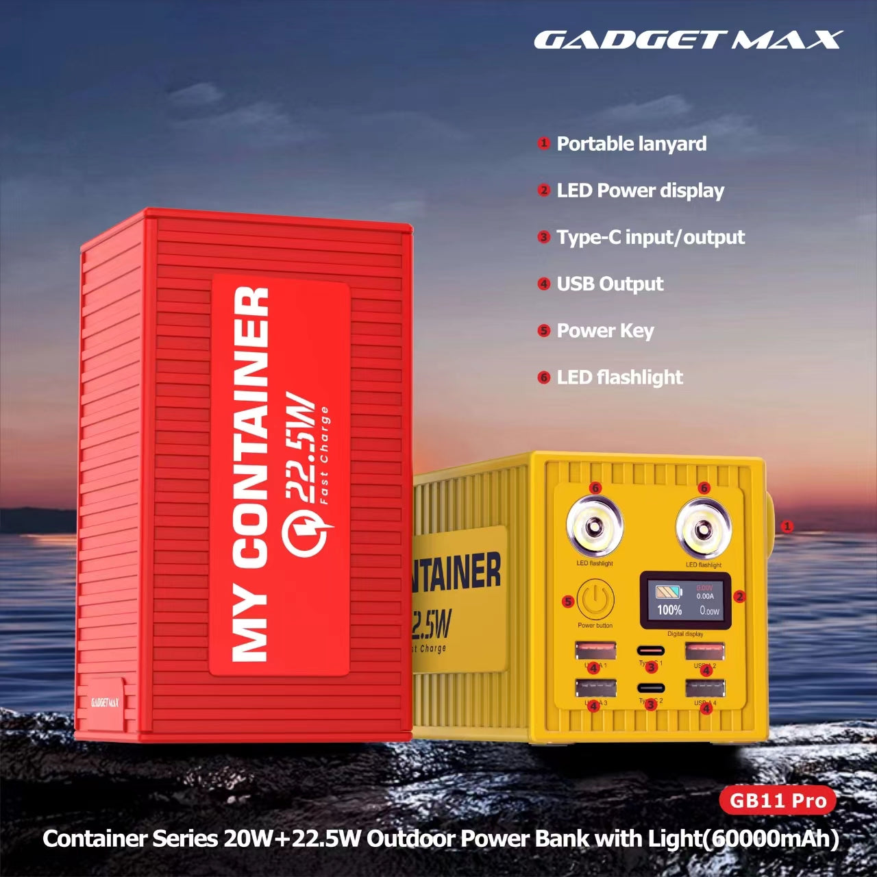 Gadget Max GB11 Pro 60000mAh 22.5W My Container Power Bank - Red