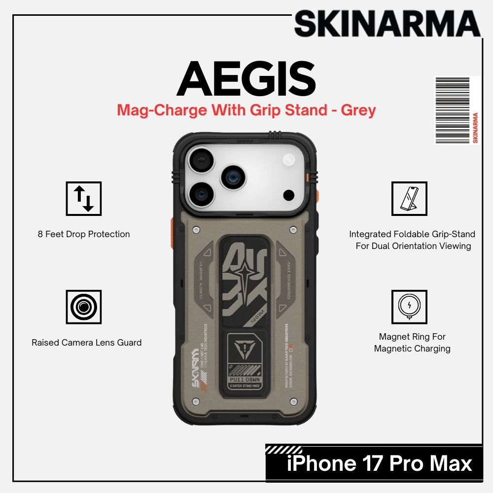 Skinarma - Aegis Magsafe Case With Grip Stand For iPhone 17 Pro Max - Grey