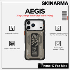 Skinarma - Aegis Magsafe Case With Grip Stand For iPhone 17 Pro Max - Grey
