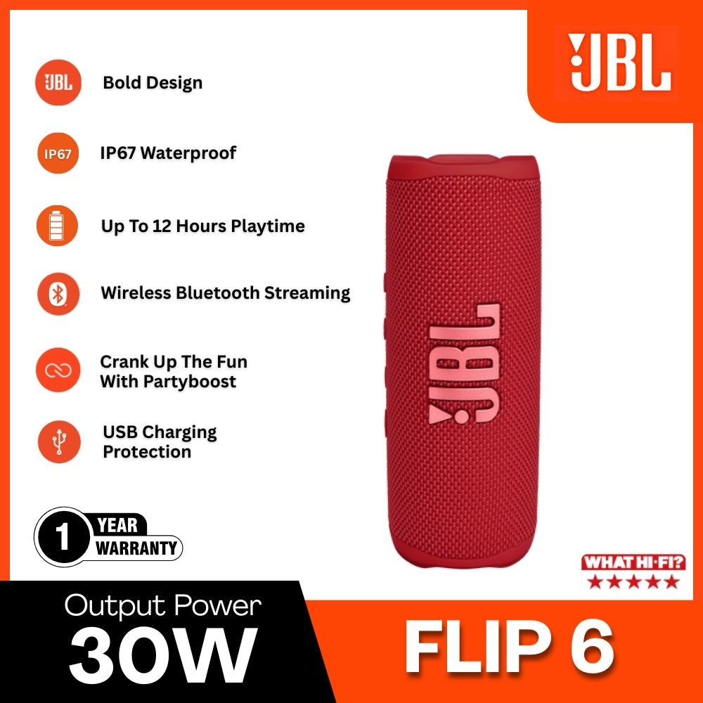 JBL - Flip 6 Portable Speaker (30W) - Red