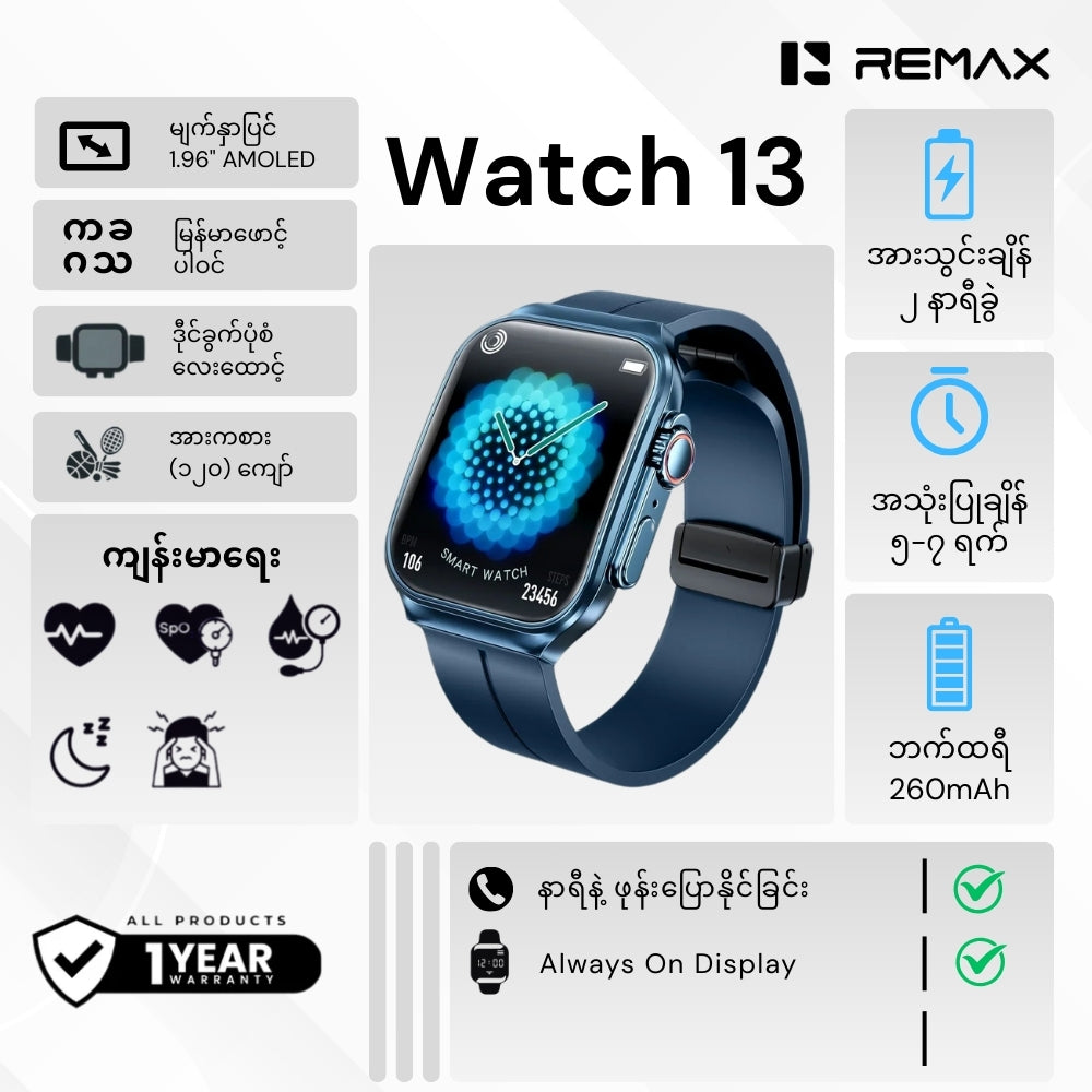 REMAX WATCH 13 Chirei Series Curved Screen AMOLED Display Smartwatch(Blue)