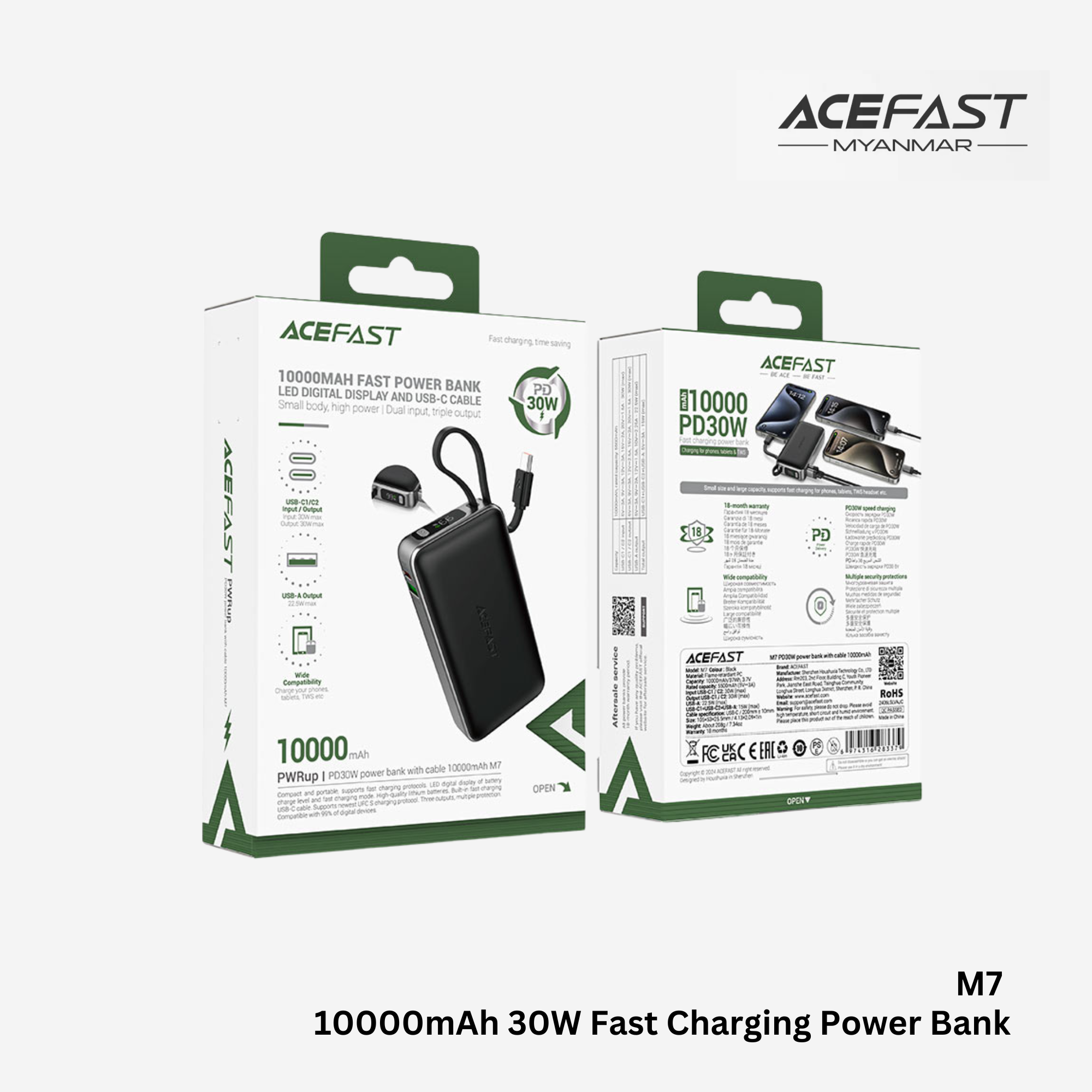 ACEFAST - M7 10000mAh PD+QC Fast Charging Power Bank (30W) - Black