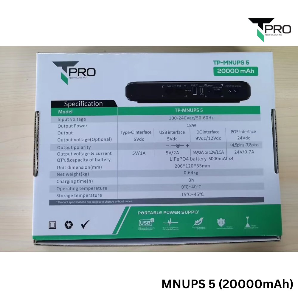 T PRO TP-MNUPS 5 20000MAH 18W MULTIFUNCTION NETWORK DC UPS