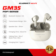 GADGET MAX - GM35 Pop 1 Wireless Bluetooth Earbuds - Beige