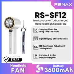 REMAX - RS-SF12 Semiconductor Digital Display Turbochargerd Portable Handheld Hight-Speed Fan - White