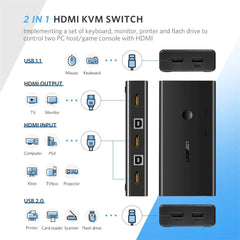 UGREEN CM200 USB KVM Switch Box 2 Port VGA Video Sharing Adapter 2 IN 1 OUT Manual Switcher with USB Cables for Computer, PC, Laptop, Desktop, Monitor, Printer, Keyboard, Mouse Control - intl