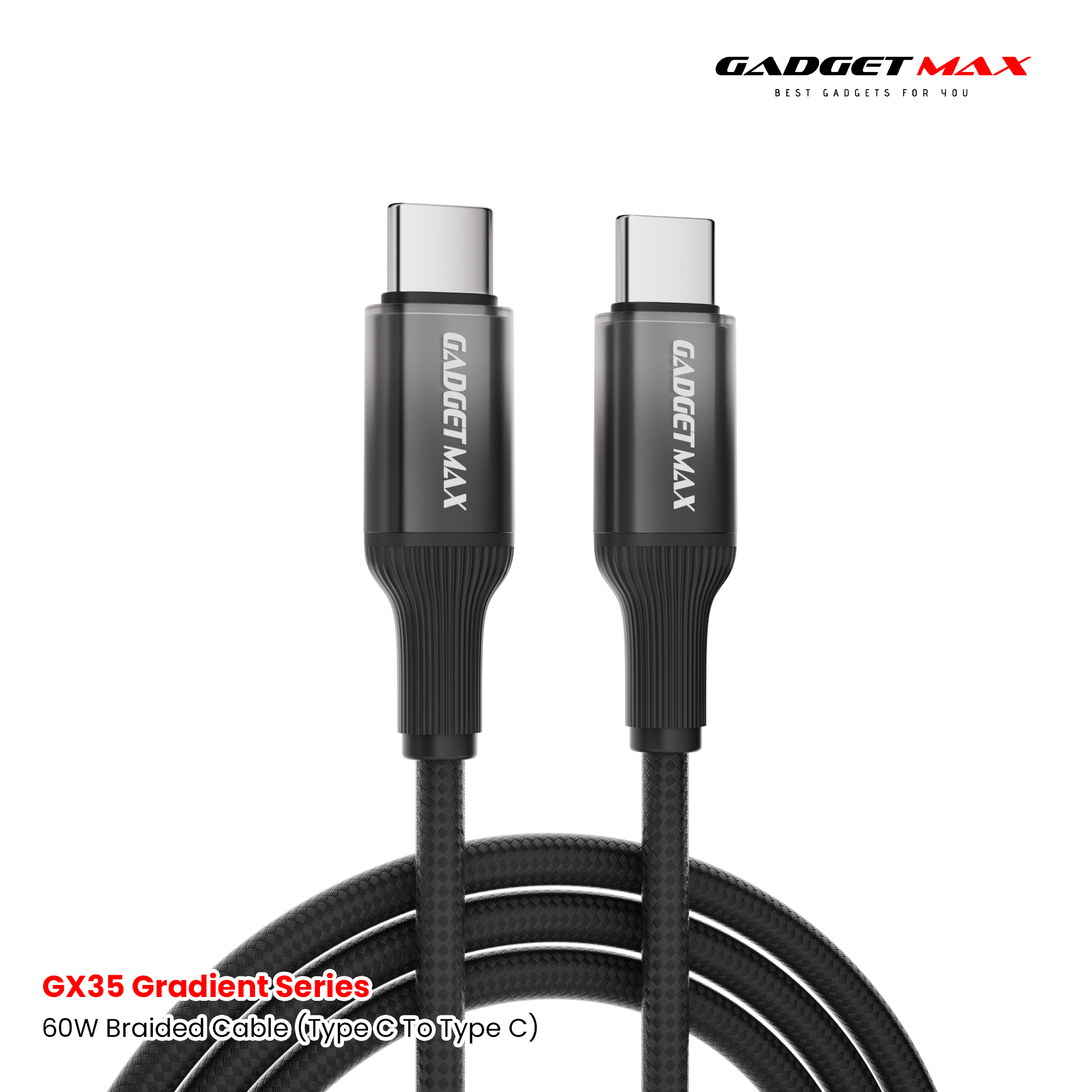 Gadget Max - GX35 C-C Gradient Series PD Fast Charging Data Cable (60W) - Black