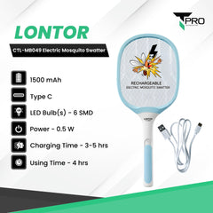 T-PRO - CTL-MB049 Electric Mosquito Swatter - Blue/White