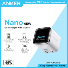 ANKER - Nano 45W Gan Charger With Smart Display - White