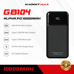 GADGET MAX - GB104 Alpha PD 10000mAh PD+QC Fast Charging Digital Power Bank ( 20W+22.5W ) - White