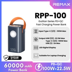 REMAX - RPP-100 Gutitan Series 60000mAh PD+QC Fast Charging Power Bank(PD 100W+QC 22.5W) - Blue