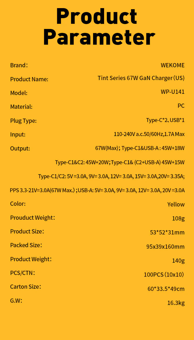 WEKOME WP-U141 TINT SERIES 67W GAN CHARGER (67W)