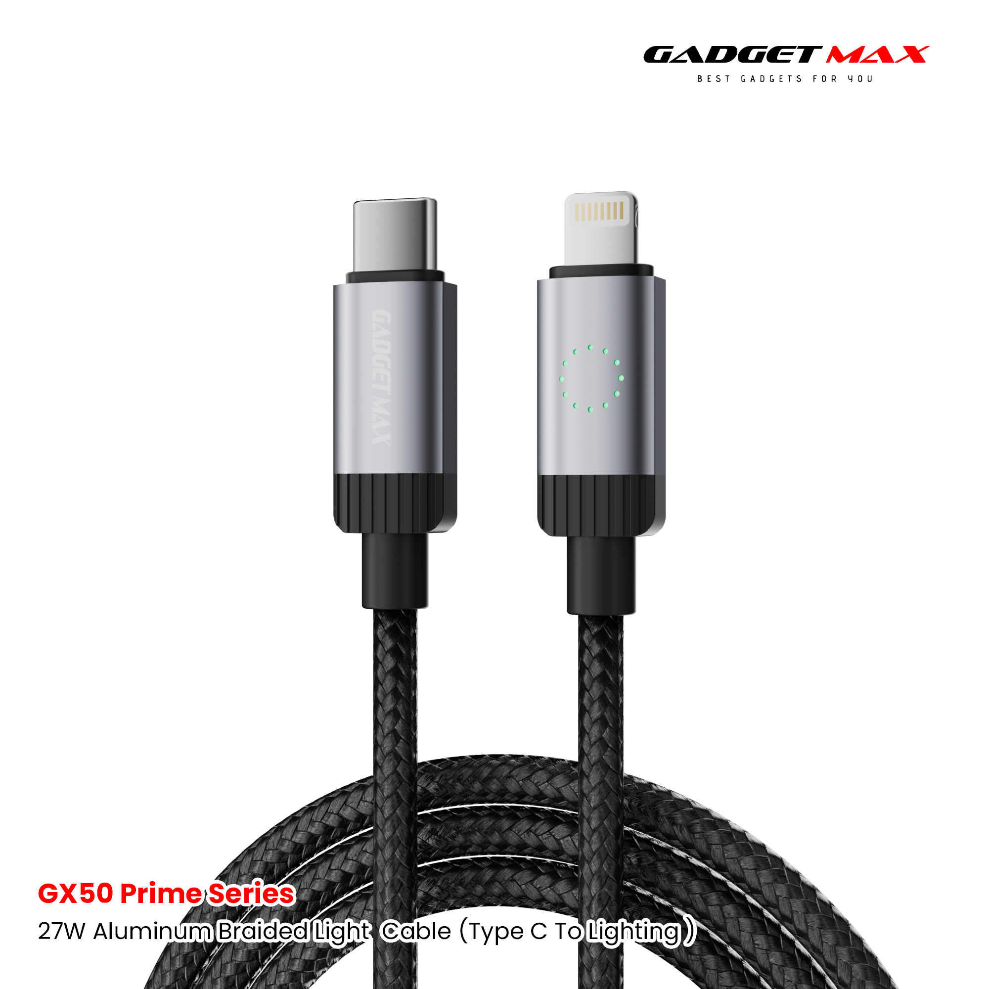 GADGET MAX - GX50 C-L Prime Series Type-C To Lightning Fast Charging Data Cable (27W) - Black