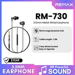 REMAX - RM-730 3.5mm Metal Wired Earphone - Tarnish