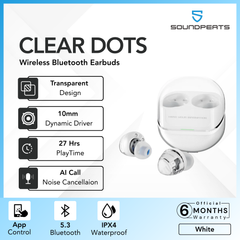 SOUNDPEATS - Clear Dot Bluetooth Wireless Earbuds - White