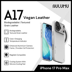 Aulumu - A17 Vegan Leather Case For iPhone 17 Pro Max | Biodegradable | Textured Grain Leather - White