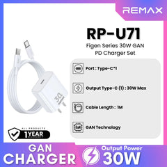 REMAX RP-U71/RC-C021 Figen Series 30W Gan PD Charger Set (PD+ C-C)- White
