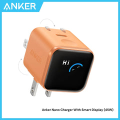 ANKER - Nano 45W Gan Charger With Smart Display - Orange