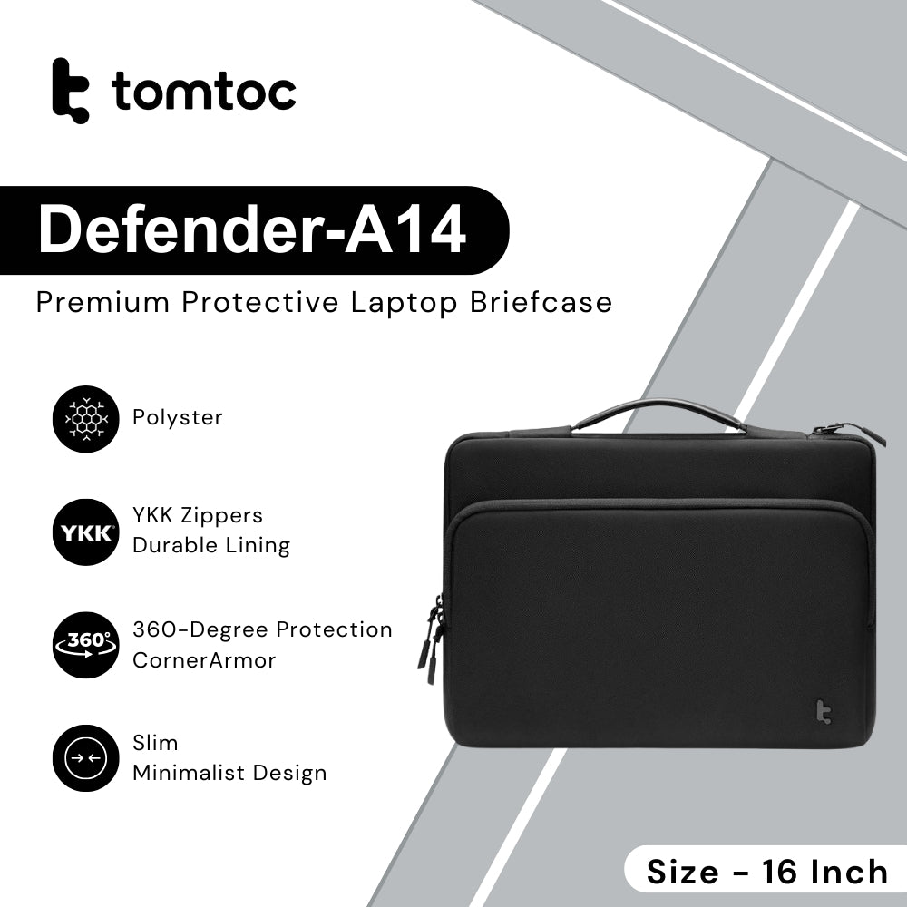 TOMTOC - Defender-A14 Premium Laptop Briefcase ( 16 inch ) - Black