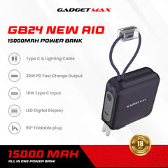 GADGET MAX GB24 AIO Pro Series 15000mAh All-in-One Fast Charging Power Bank - Black