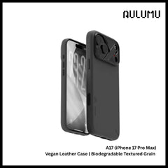 Aulumu - A17 Vegan Leather Case For iPhone 17 Pro Max | Biodegradable | Textured Grain Leather - Black