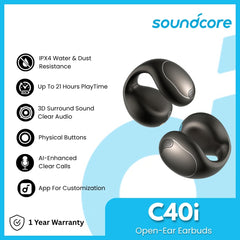 SOUNDCORE - C40i Clip-On Earbuds - Dark Grey