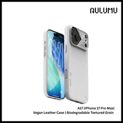 Aulumu - A17 Vegan Leather Case For iPhone 17 Pro Max | Biodegradable | Textured Grain Leather - White