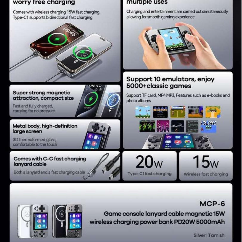 REMAX - MCP-6 5000mAh Game Console Magnetic PD Wireless Charging Power Bank ( 15W + PD20W ) - Tarnish