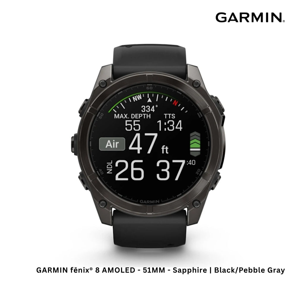 GARMIN - fēnix® 8 AMOLED Smart Watch ( 51mm ) | Sapphire - Black/Pabble Grey