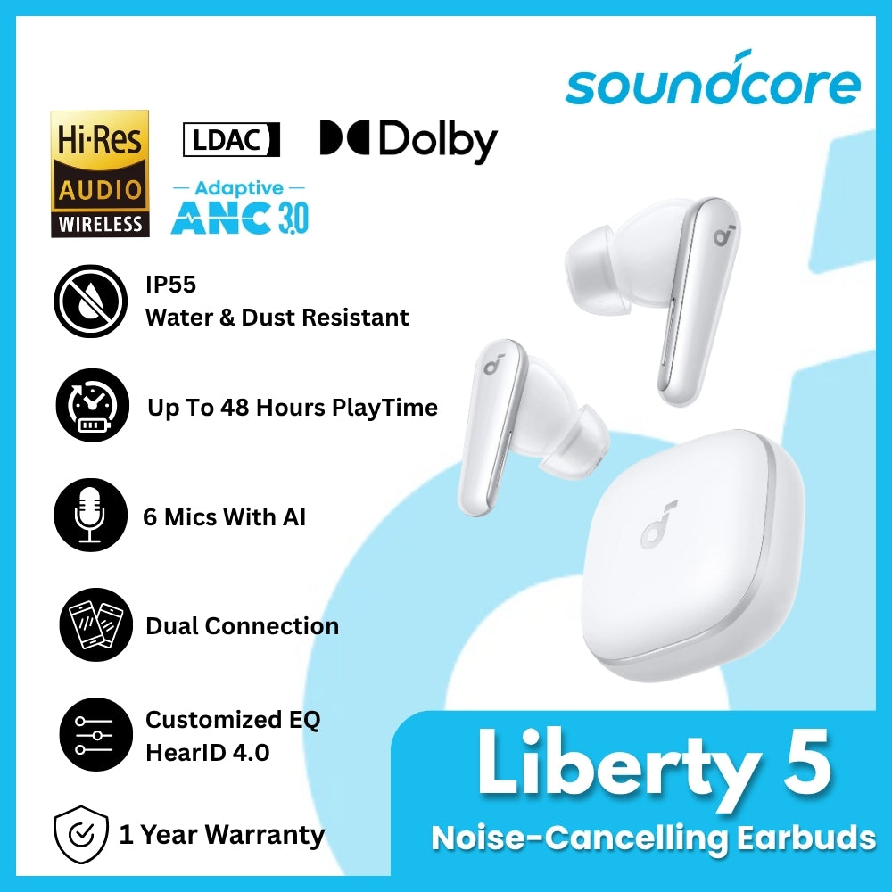 ANKER - SOUNDCORE Liberty 5 Noise-Cancelling Bluetooth Earbuds - White