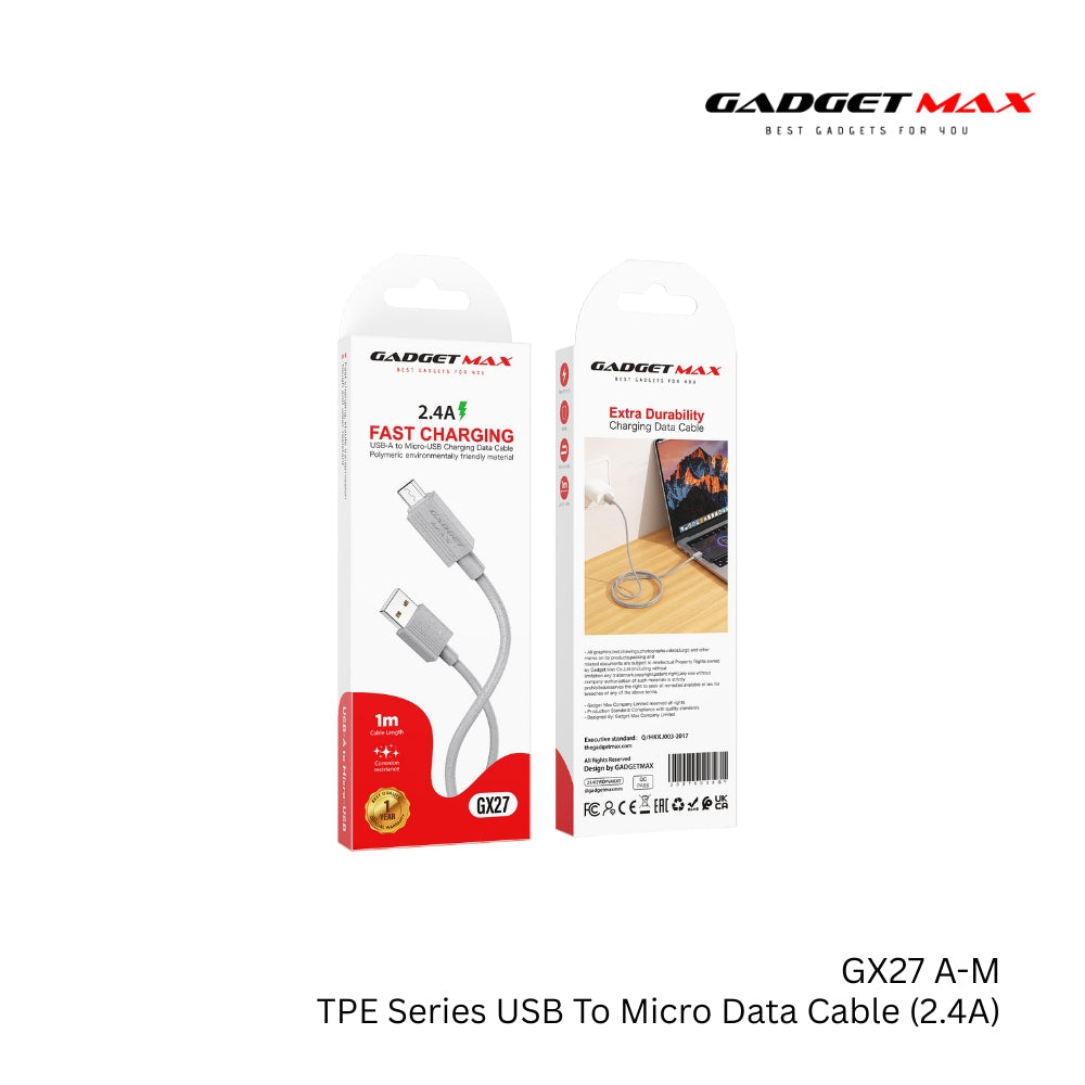 GADGET MAX - GX27 TPE Series USB To Micro Data Cable ( 2.4A ) - White