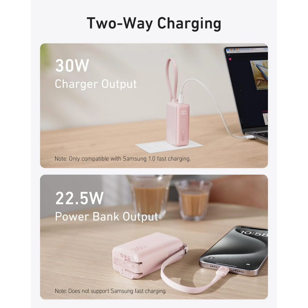 ANKER - FUSION 5000mAh Built-In Cable Power Bank (30W) - Black