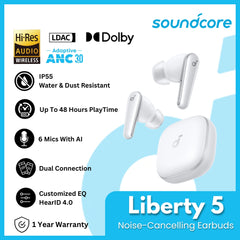 ANKER - SOUNDCORE Liberty 5 Noise-Cancelling Bluetooth Earbuds - White