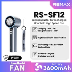 REMAX - RS-SF12 Semiconductor Digital Display Turbochargerd Portable Handheld Hight-Speed Fan - Blue