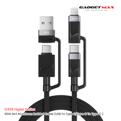 GADGET MAX - GX55 (A+C-C+L ) Hyper Series 4 In 1 Fast Charging Data Cable (60W) - Black