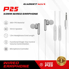GADGET MAX - P25 3.5mm Wired Earphone - White