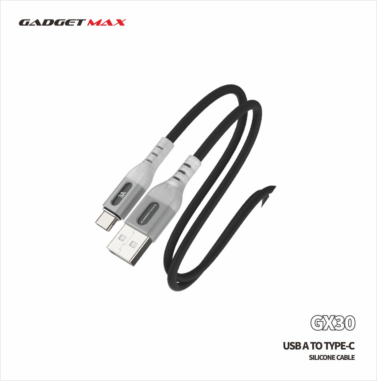 Gadget Max - GX30 (A) Nano Series USB To Type-C 3A Silicon Fast Charging Data Cable - Black
