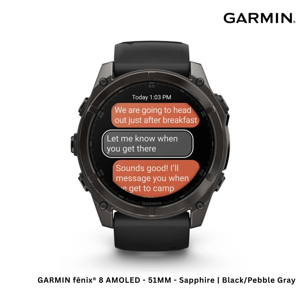 GARMIN - fēnix® 8 AMOLED Smart Watch ( 51mm ) | Sapphire - Black/Pabble Grey