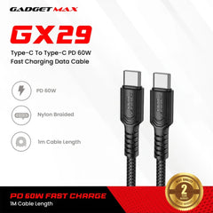GADGET MAX - GX29 C-C Woven Series Type-C To Type-C Fast Charging Data Cable (60W) - Black