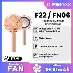 REMAX - F22 / FN06 Magnetic Makeup Mirror Handheld Fan ( 1800mAh ) - Pink