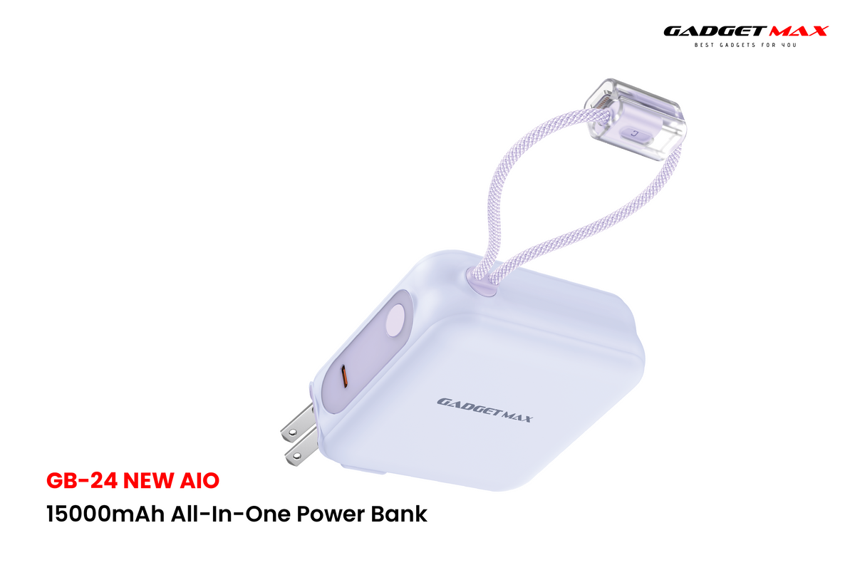 GADGET MAX GB24 AIO Pro Series 15000mAh All-in-One Fast Charging Cable Power Bank - Purple