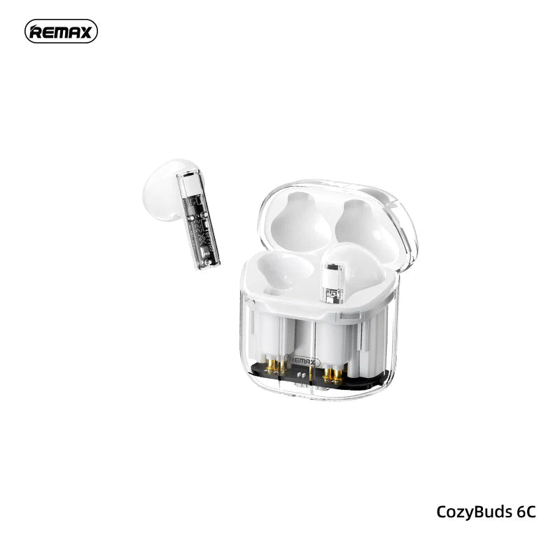 REMAX COZYBUDS 6C AURORA SERIES CLEAR TRUE WIRLESS EARBUDS FOR MUSIC & CALL, Wireless Earbuds, Bluetooth Earbuds-White