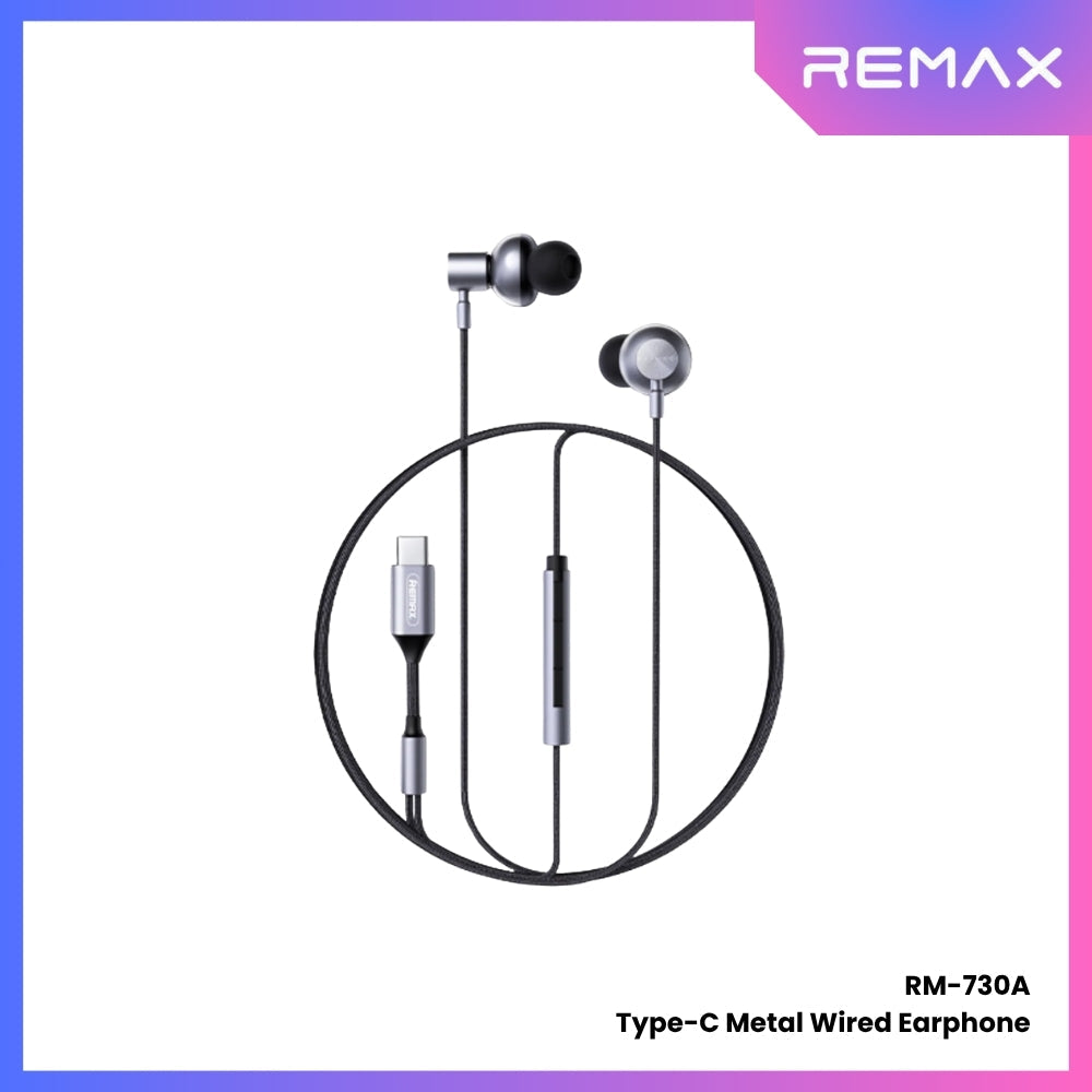 REMAX - RM-730 Type-C Metal Wired Earphone - Grey